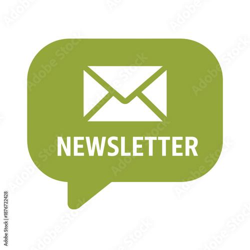 Green speech bubble with newsletter text and envelope icon
