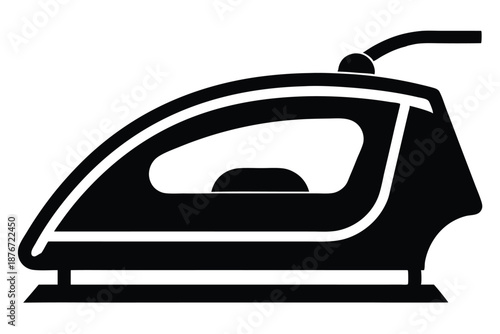 Antique Charcoal Iron Silhouette, Retro Black and White Vector Illustration of Historical Smoothing Tool and Laundry History