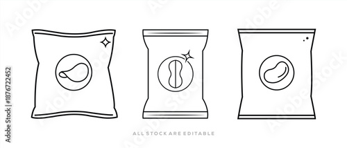chips bag vector icon. Chips Packet Mockup. Snack Packaging Line Icon. Food Pack Vector. Nuts Bags Vector. vector illustration 