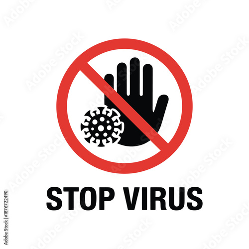 stop virus warning sign with hand and germs