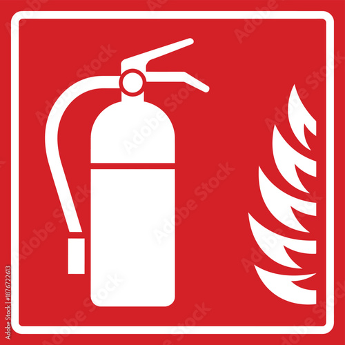 Fire extinguisher sign with flame icon for safety and emergency