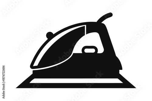 Ergonomic Modern Iron Silhouette, Black and White Vector Graphic of Household Clothing Care Tool with Smooth Design