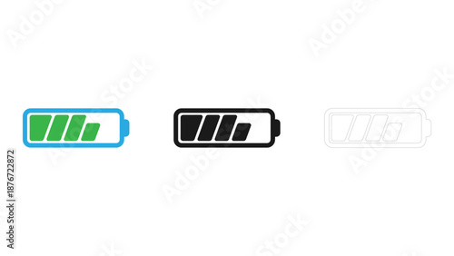 Battery power level indicator icons set solid, outline & colorful status display