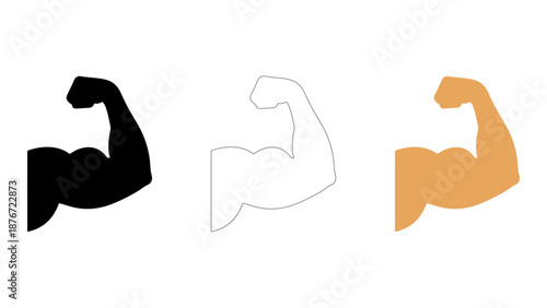 Bicep muscle strength physical fitness icon set solid, line & colored vector for training