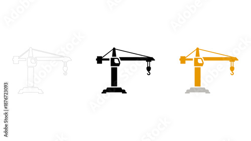 Crane construction icons solid, line, and colorful styles for heavy lifting projects