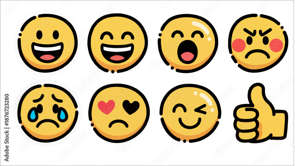Fototapeta premium Emoji reaction icon set, flat...