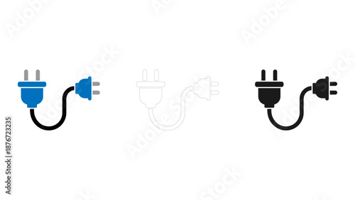 Electrical plug power cable icon set power supply and connection symbols
