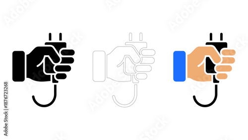 Hand holding charger power icon set vector for device connectivity