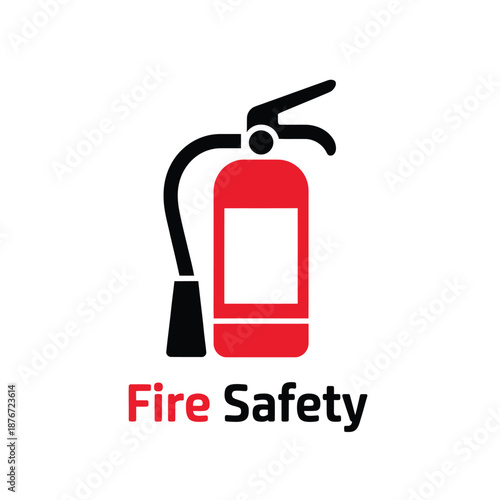 A simple illustration of a red fire extinguisher with black handle and nozzle