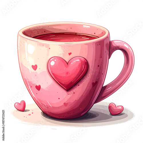 Pink heart mug clipart cozy self love warm pastel illustration coffee cup valentine