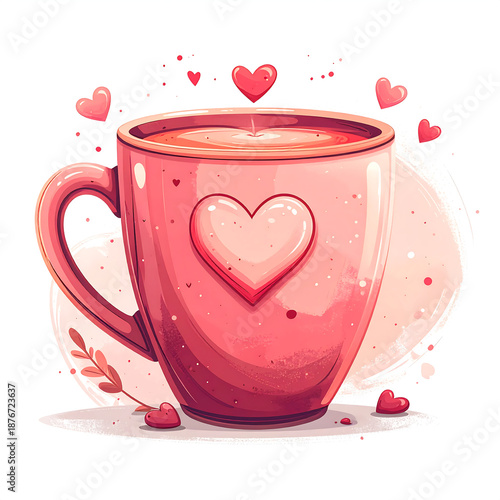 Pink heart mug cozy illustration self love cup warm pastel beverage romantic art