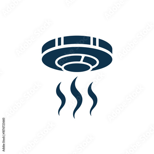 A simple blue icon depicting a smoke detector with rising smoke swirls