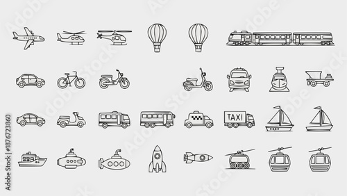 Collection of Hand Drawn Transportation Icons.