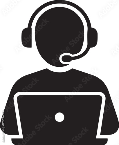 Call center support operator icon with headset and phone