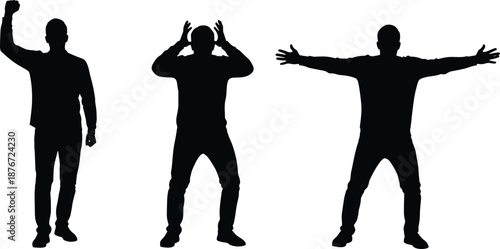 Black, silhouette, of, a, man, expressing, emotions, success, frustration, and, freedom, gestures, isolated, on, white, background, for, business, personal, growth, and, mental, health, concepts