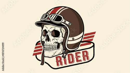 Skull Rider Helmet Goggles Banner Emblem.
