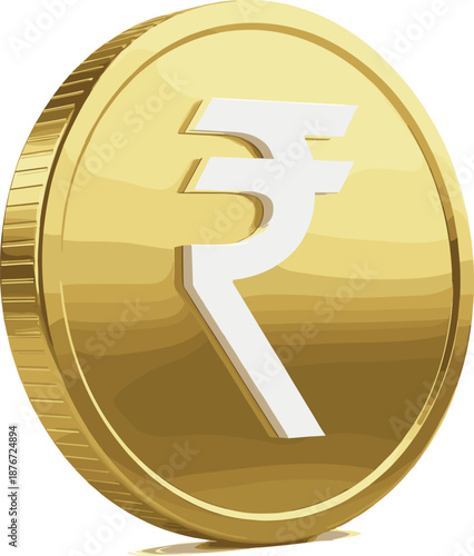 Glossy 3D gold Indian Rupee coin vector illustration for India economy finance investment and banking currency exchange concepts.