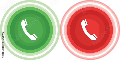 Green and red telephone call icons for accept and decline button symbols on mobile app and web interfaces.