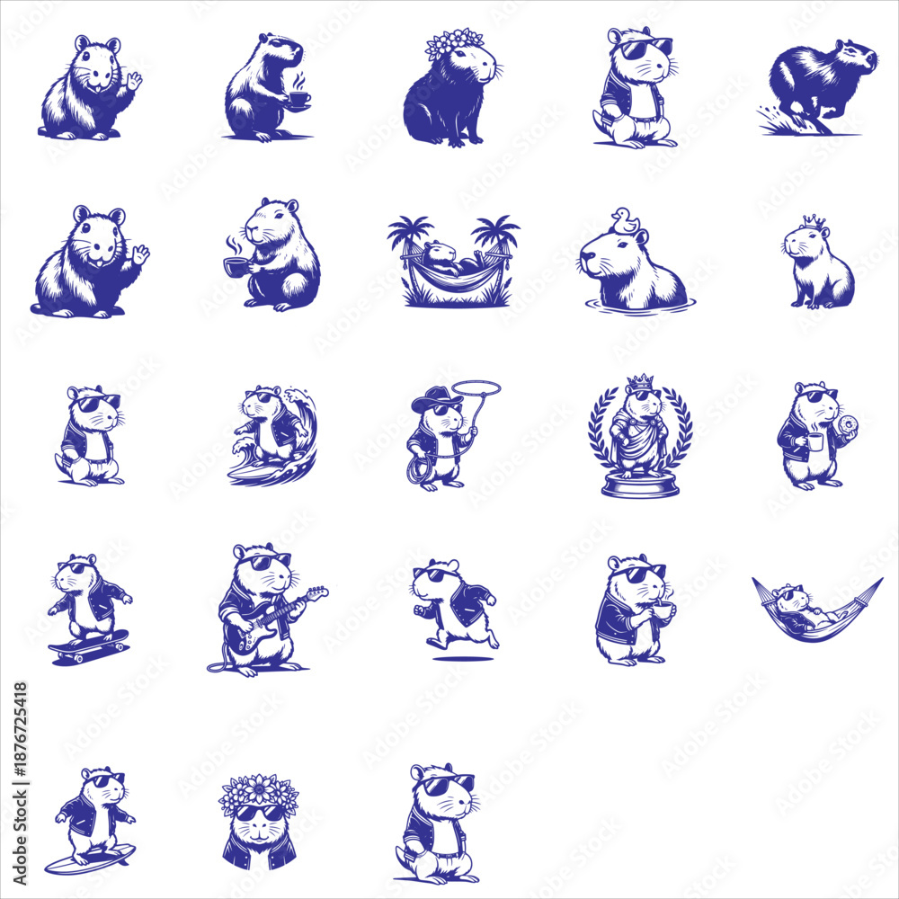 Fototapeta premium Cute Capybara SVG Bundle – Adorable Rodent Vector Collection
