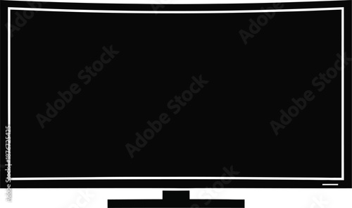 A modern curved screen smart tv icon in black and white silhouette format