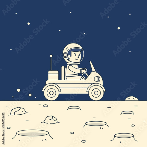 Astronaut driving lunar rover on the surface of the moon