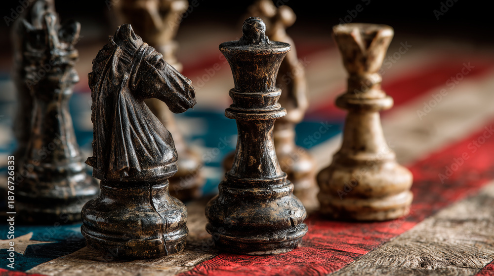 Fototapeta premium chess pieces on the flag of the United States