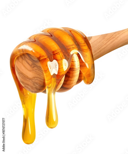 honey dripping from wooden dipper
