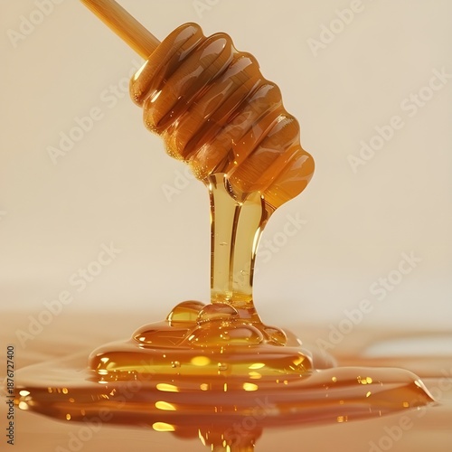 honey dripping from a wooden dipper