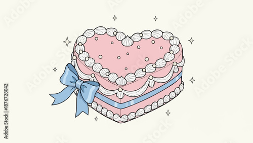 Pink Heart Shaped Cake with Blue Bow.