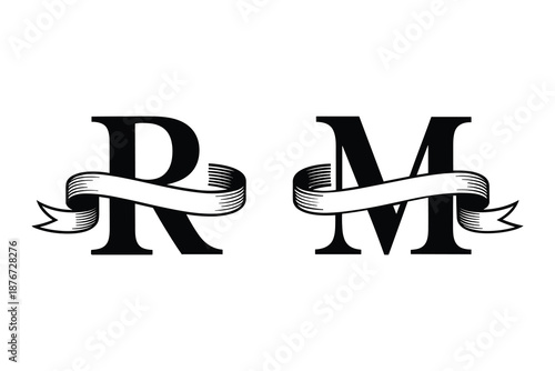 Monogram with letters r and m isolated on white background, Vector