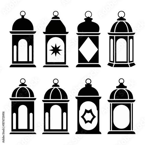 Lanterns' design: A curated collection of elegant and ornate lanterns. Each of these lanterns represents a beautiful piece of art. The black outline showcases a touch of history, sophistication.