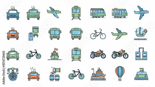 Collection of diverse transportation vehicles and modes of travel.
