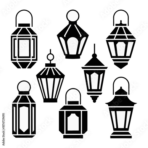 Decorative Lanterns: A collection of various stylish lanterns. each with a unique silhouette, ideal for festive celebrations and interior design.