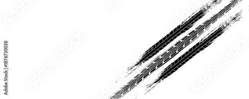 Tire track. Car, bike, motorcycle tyre mark with grunge effect isolated on white background. Wheel footprint on the road. Top view of rubber protector mark