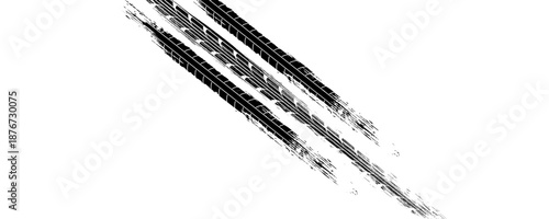 Tire track. Car, bike, motorcycle tyre mark with grunge effect isolated on white background. Wheel footprint on the road. Top view of rubber protector mark