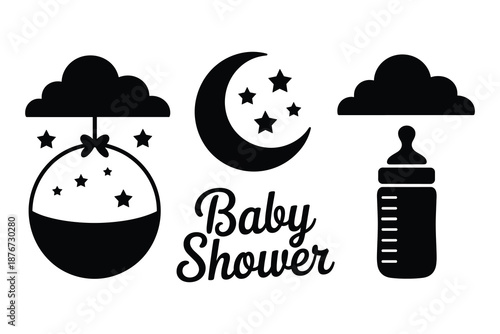 Baby shower celebration isolated on white background, Vector