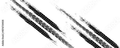 Tire track. Car, bike, motorcycle tyre mark with grunge effect isolated on white background. Wheel footprint on the road. Eps10