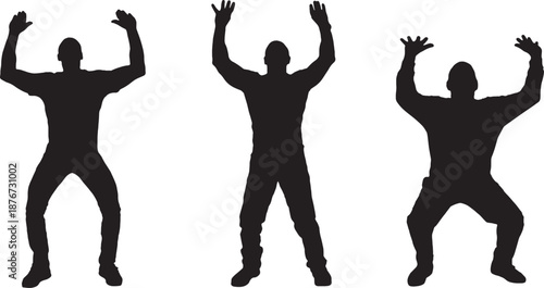 vector, Silhouette of a group of men holding or squeezing something upwards