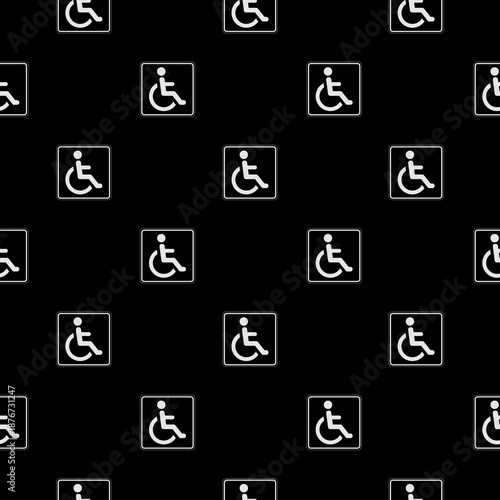 Wheelchair Symbol seamless pattern isolated on black background