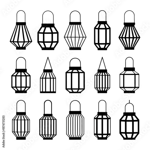 Lanterns Arrayed: A collection of meticulously designed lanterns in black and white. Each lantern, a testament to intricate craftsmanship, poised to illuminate and transform space. 