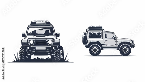 Off road vehicle front and side view illustration.