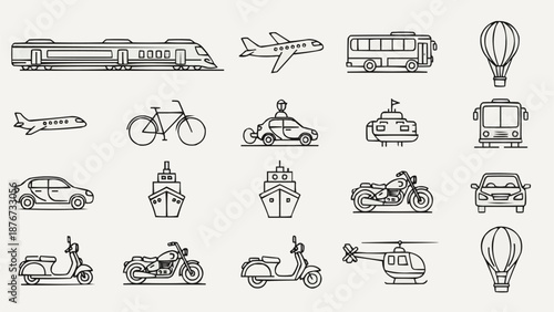 Collection of Hand Drawn Transportation Icons.