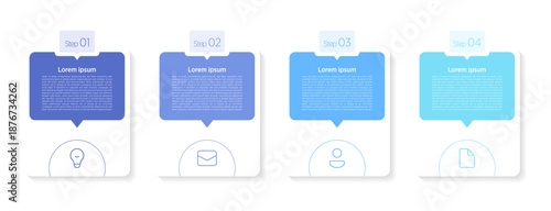 4-step box infographics effectively visualize business processes using simple rectangular boxes connected by arrows or lines. These designs suit your graphic design work.