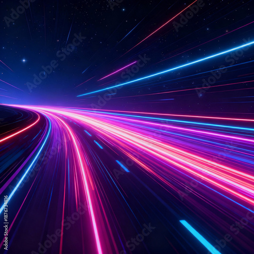 Neon Speed Trails in a Futuristic Cyber City
