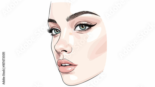 Beautiful Woman Face with Makeup and Eyeliner.