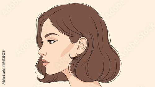 Illustration of a young womans profile with brown hair.