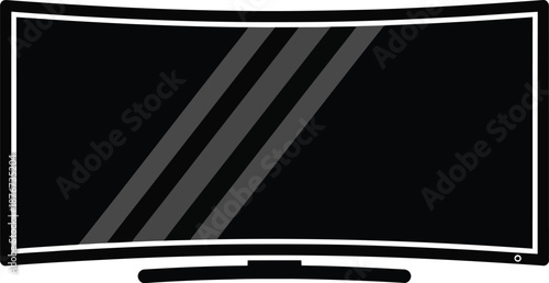 A sleek black and white vector icon illustration of a modern curved screen television