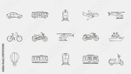 Collection of Transportation Icons Vector Art.