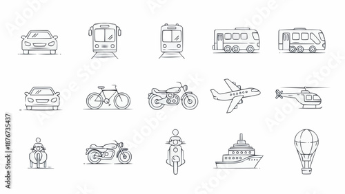 Collection of Hand Drawn Transportation Vehicles and Modes of Travel.