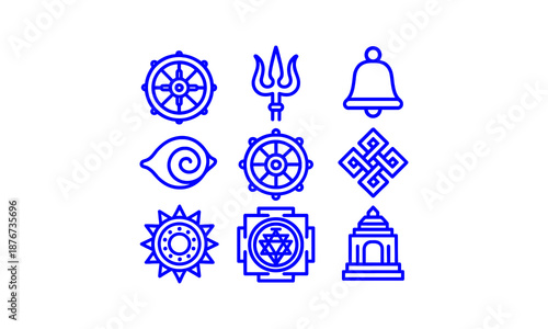 Collection of ancient hindu and buddhist religious symbols and sacred spiritual icons